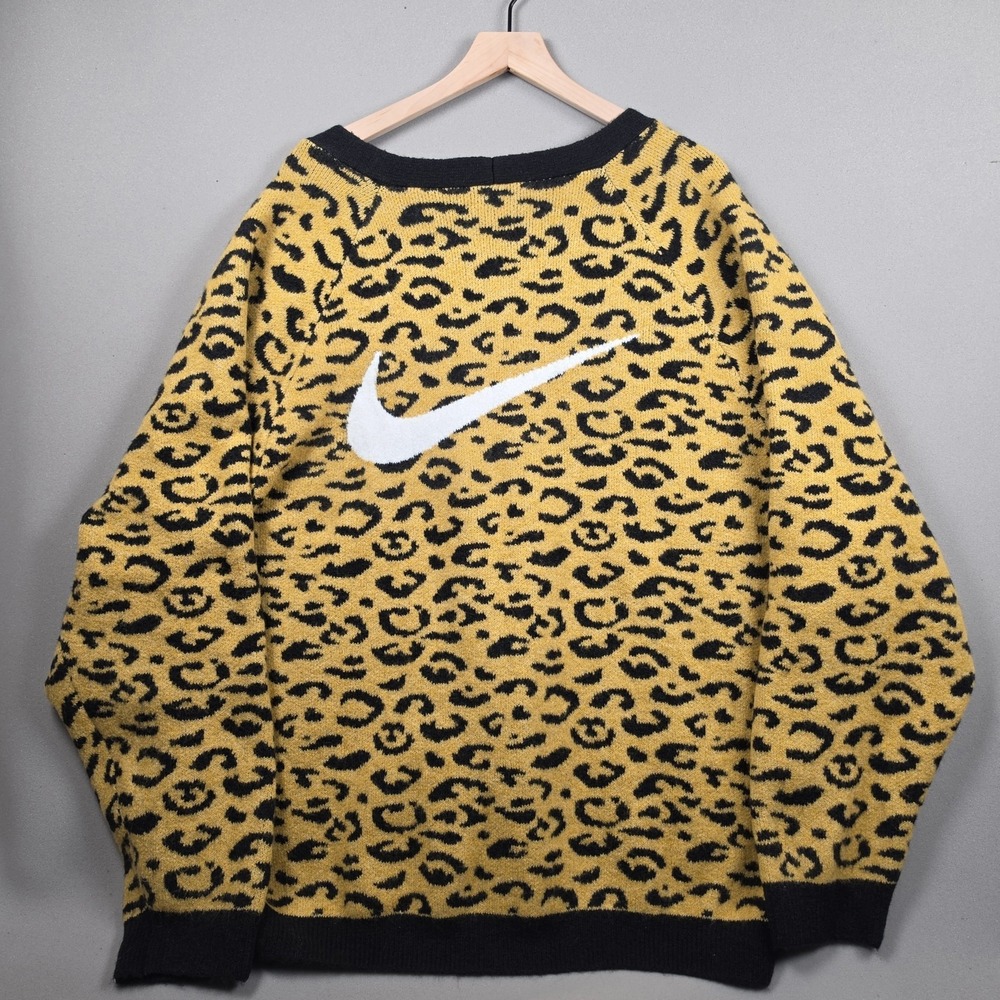 Nike Sportswear Circa Cardigan Mens XXL Wheat Gold Black Leopard Print Knit C.72
